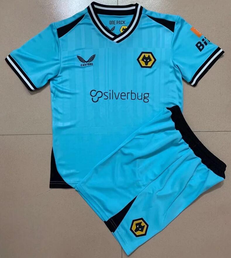 2021/22 Wolverhampton Wanderers Kids Goalkeeper Blue Soccer Kits Shirt With Shorts